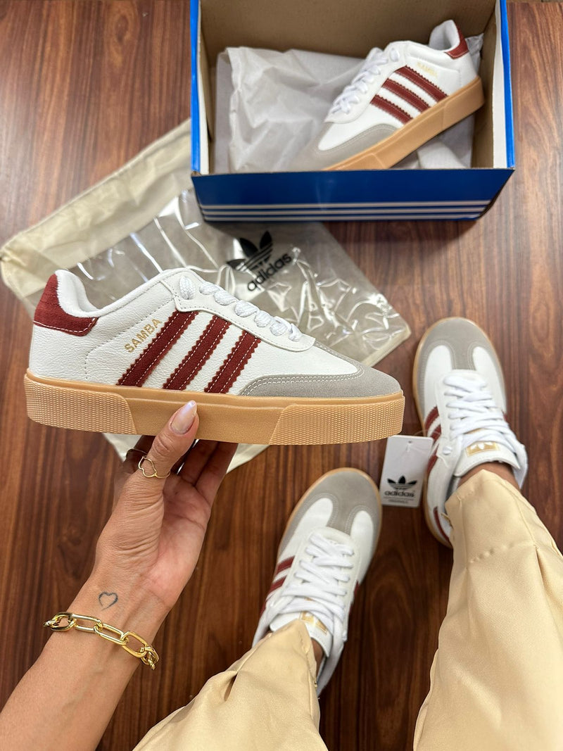 Adidas Samba Retrô Branco/bordô - Lançamento