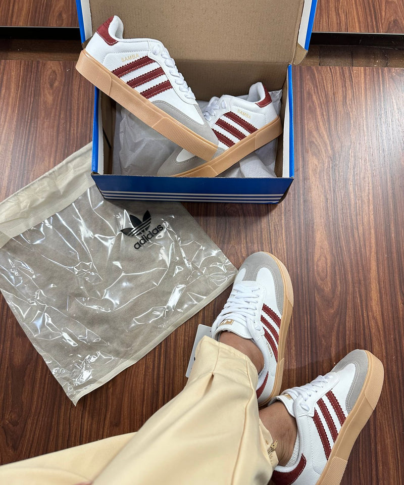 Adidas Samba Retrô Branco/bordô - Lançamento