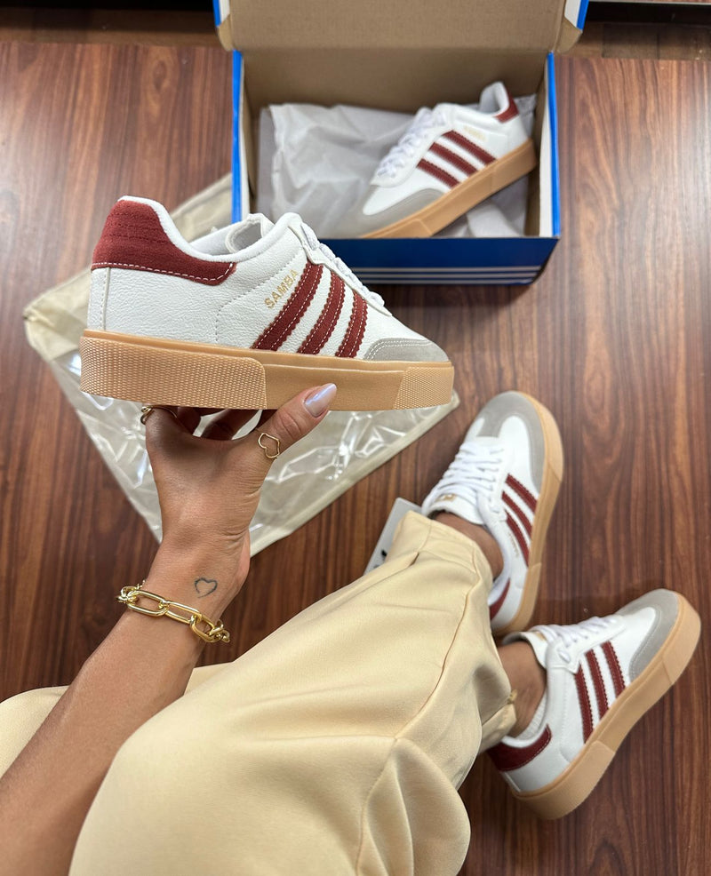 Adidas Samba Retrô Branco/bordô - Lançamento