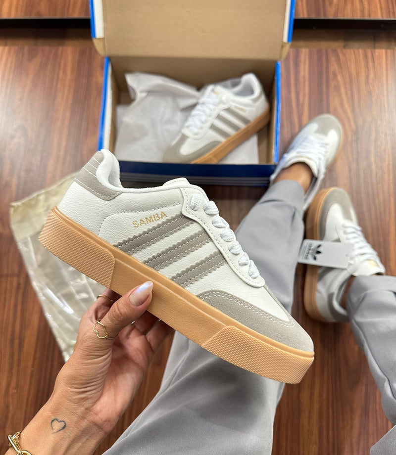 Adidas Samba Retrô Branco/cinza - Lançamento