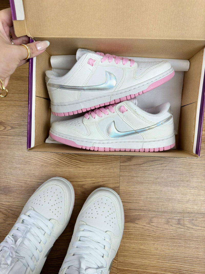 Dunk Low Branco/prata/rosa - Lançamento