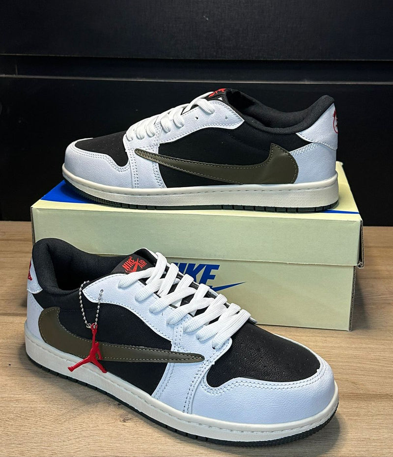AJ1 Low Travis Scott Branco/preto/militar - Lançamento