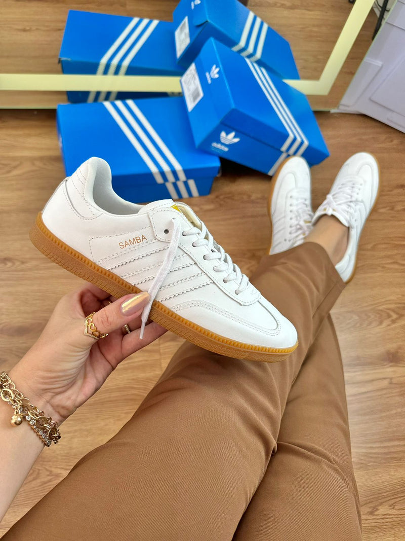 Adidas Samba Branco/dourado - Lançamento