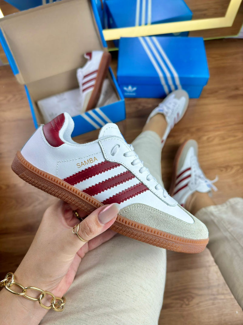 Adidas Samba Branco/bordô - Lançamento