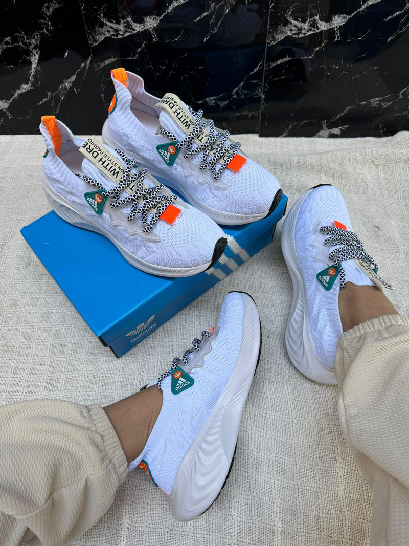 Adidas Sport Branco/laranja - Lançamento [Solado em EVA Super leve e confortável]
